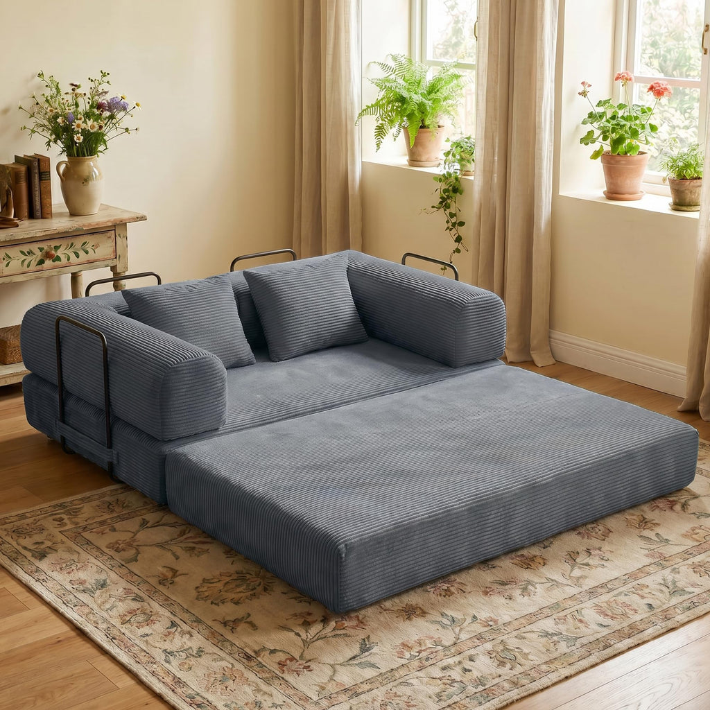 59" Convertible Floor Sofa Bed, Boneless Couches, Grey