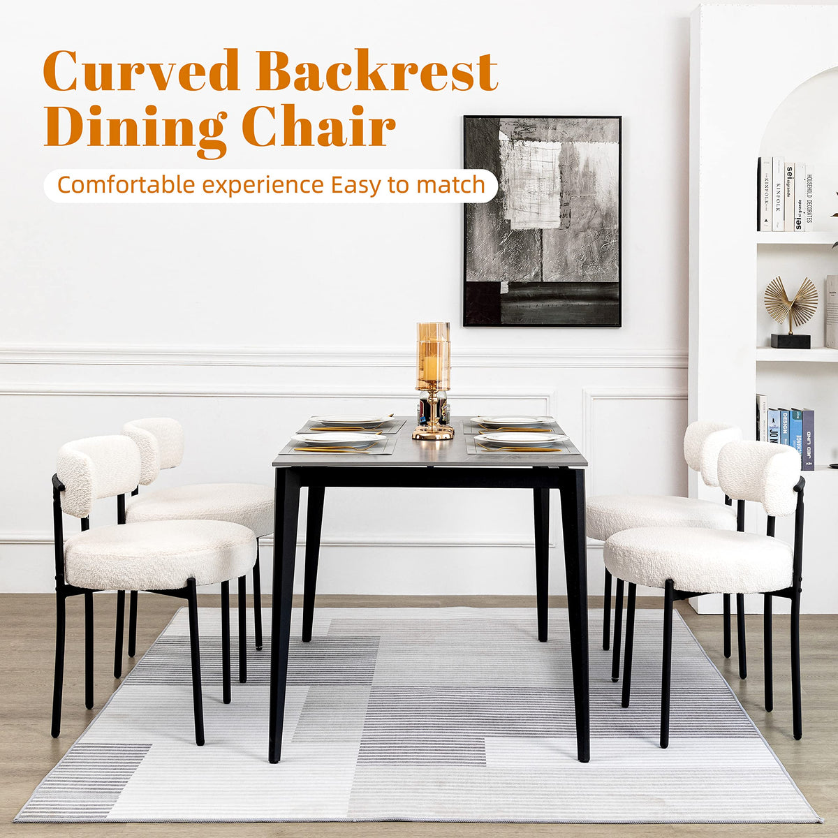 Boucle Set of 2, Upholstered Dining Room Chairs White
