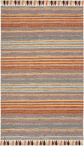 Montauk Collection Area Rug - 5' x 8', Turquoise & Brown, Handmade Boho Stripe Fringe Cotton, Ideal for High Traffic