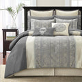 Comforter Set, Grey Beige, Traditional Jacquard Woven with Embroidery, 12 Pieces Bedding Set with Sheets