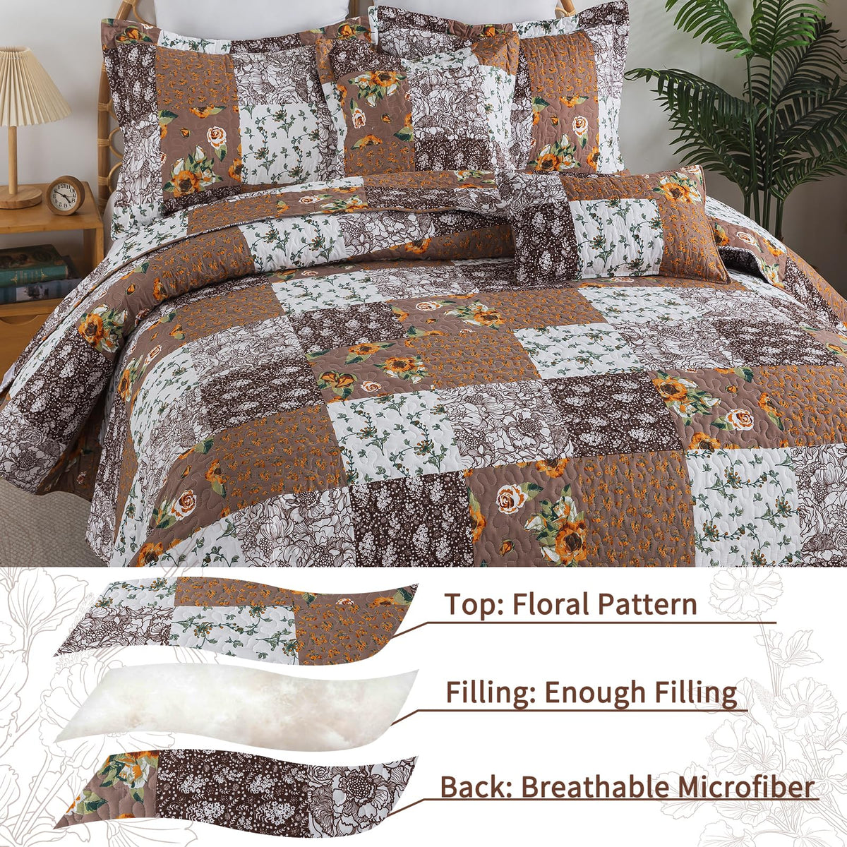 Quilts, Quilt Bedding Set with Floral Pattern