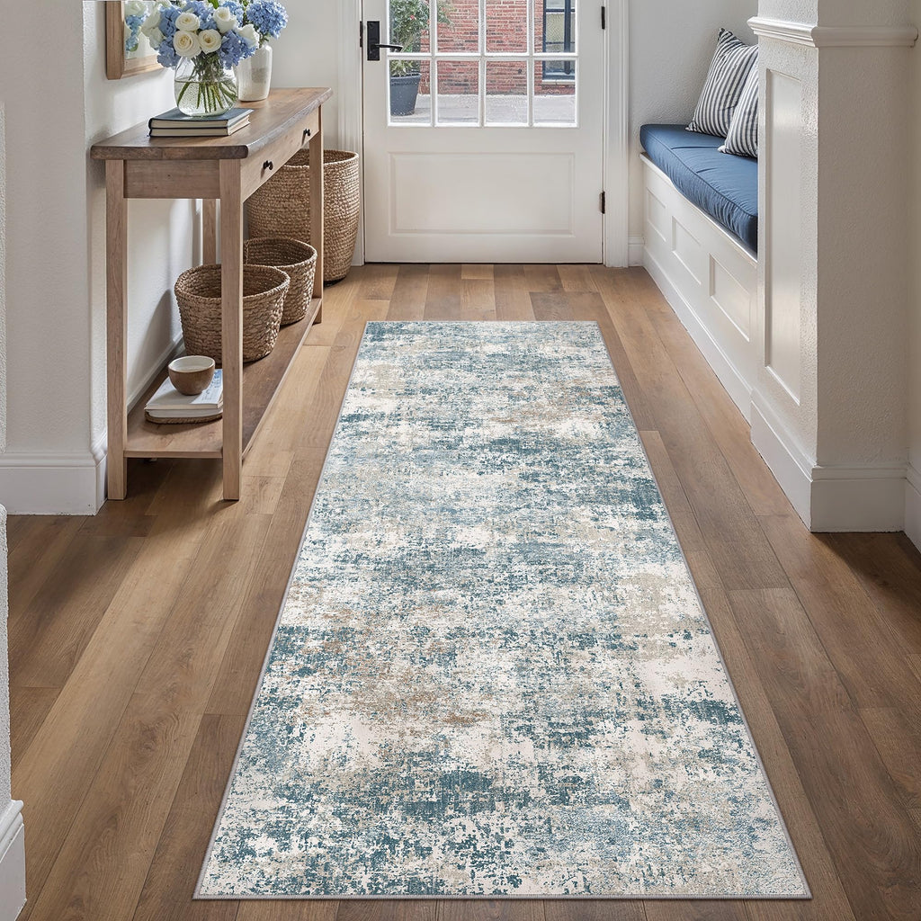 Blue Runner Rug Modern Abstract