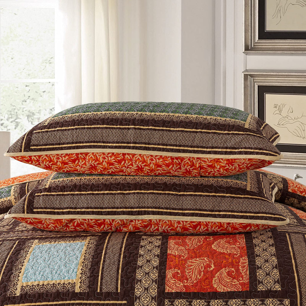 Cotton Patchwork Bedspread, 3-Piece Bedding Quilt Set with Real Stitched Embroidery, Reversible Matelasse Bed