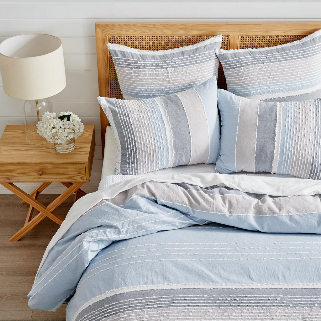 Santander Duvet Cover Set - King Duvet Cover + Two King Pillow Cases - Grey, Chambray, Blue, White - Jacquard - Duvet