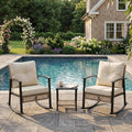 3-Piece Patio Rocking Chairs Set of 2, Rocking Chair Bistro Set [Upgraded 2.0] & 2-Tier Coffee Table, Wicker Rocking
