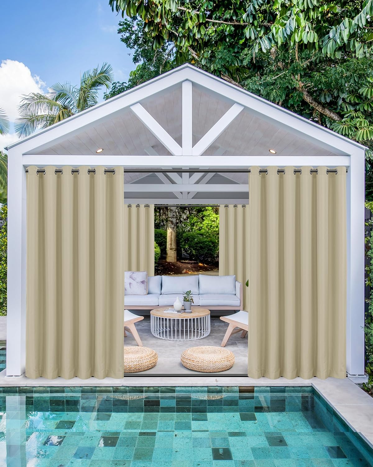 Windproof Outdoor Curtains Waterproof 4 Pcs 110x108 In Cream - Set of 4