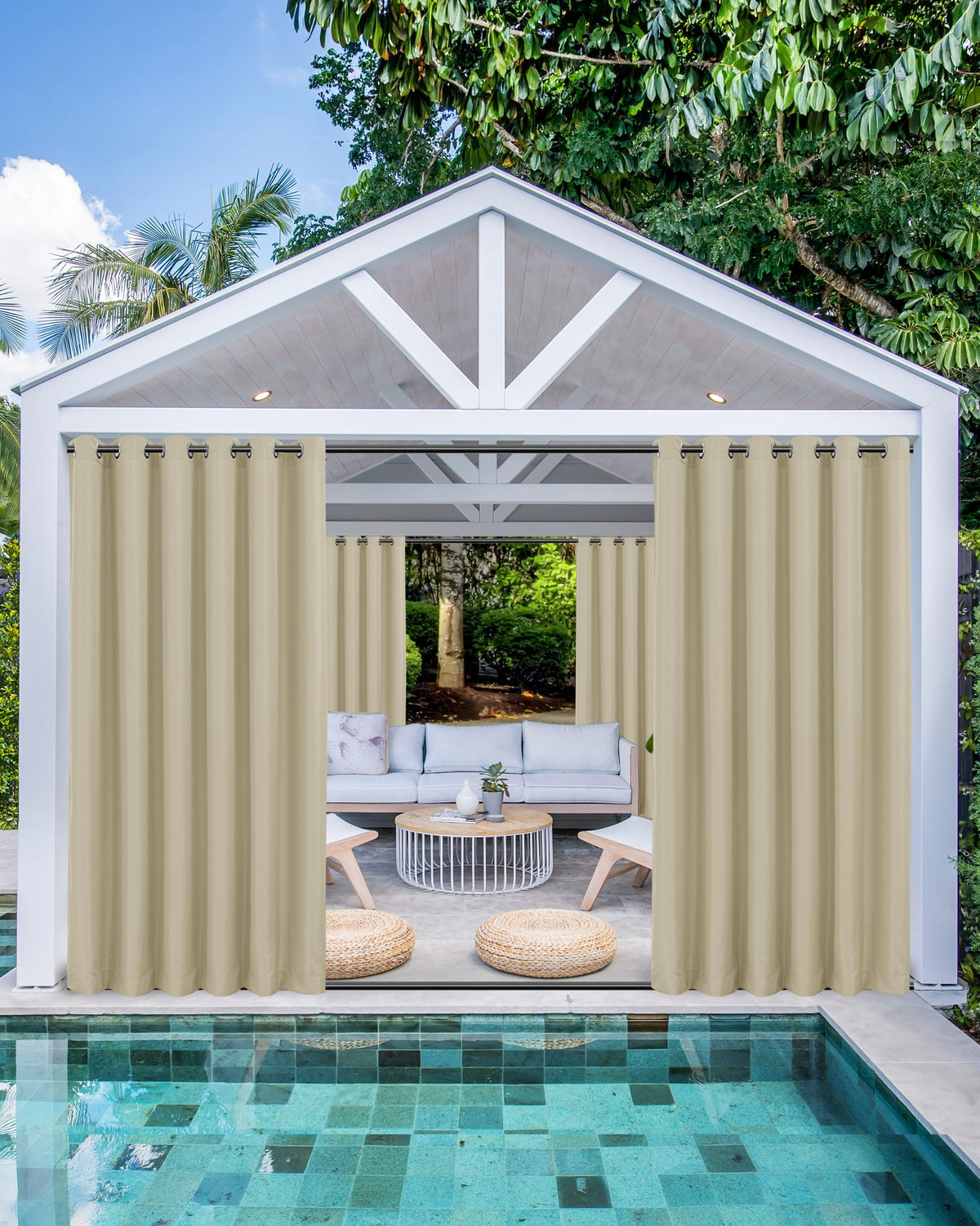 Windproof Outdoor Curtains Waterproof 4 Pcs 110x120 In Cream