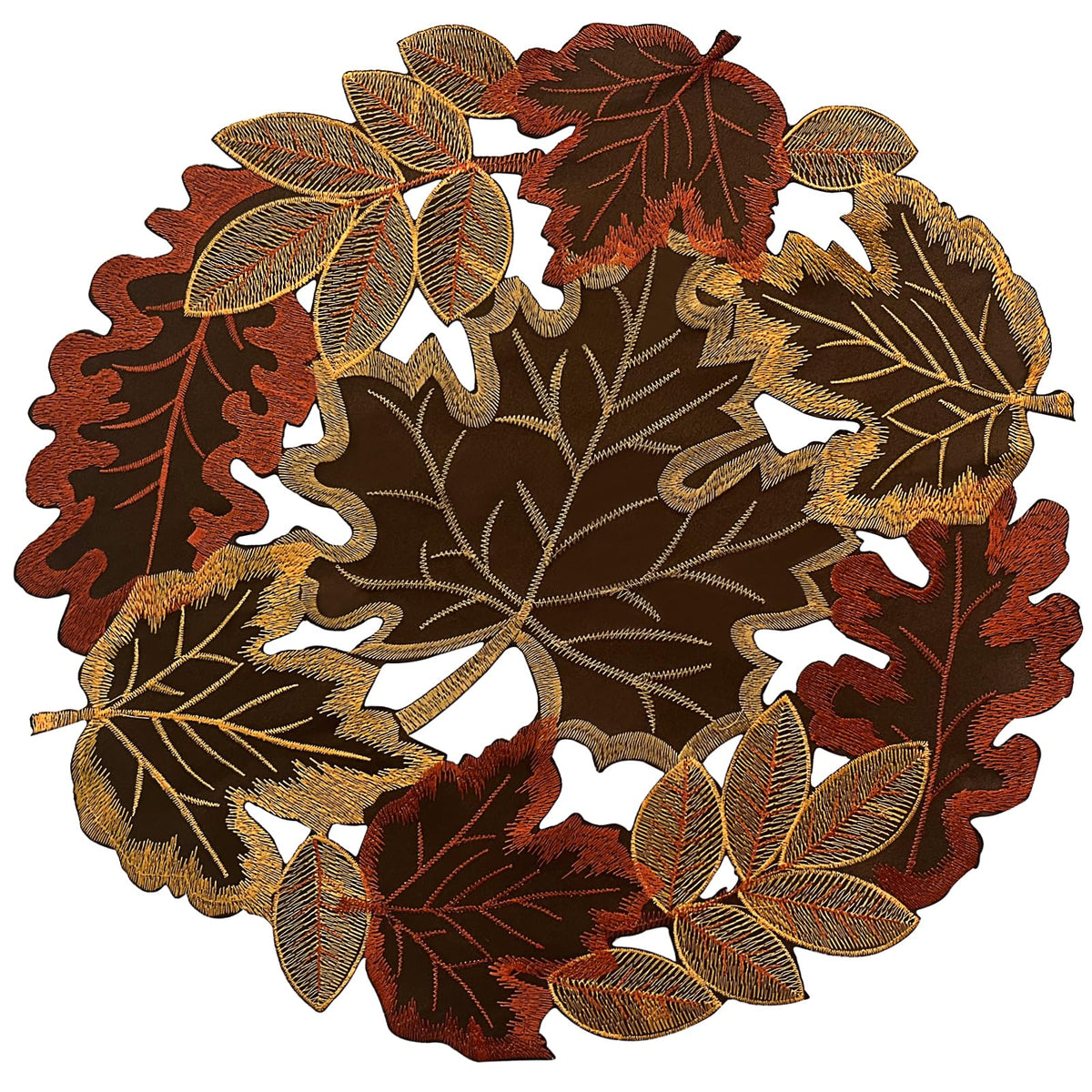 Embroidered Fall Placemats Set of 4, 15 in, Thanksgiving Round Table Mats