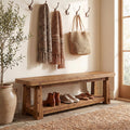 55'' Solid Wood Entryway Bench with Shoe Storage, Rustic Brown