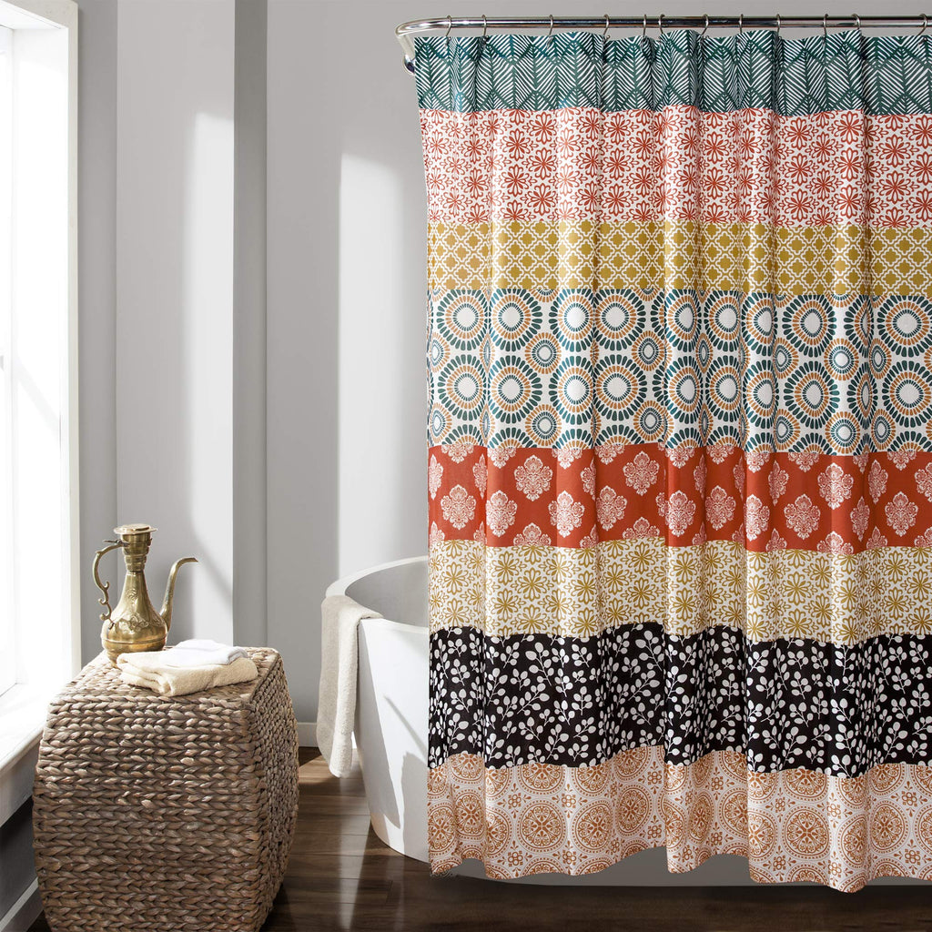 Bohemian Stripe 72" W x 78" L Turquoise & Orange - Bathroom Curtain - Extra Long - Boho Decor - Fabric Shower Curtains