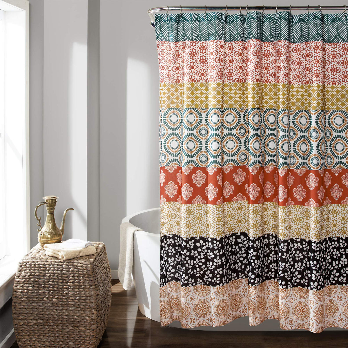 Bohemian Stripe 72" W x 78" L Turquoise & Orange - Bathroom Curtain - Extra Long - Boho Decor - Fabric Shower Curtains