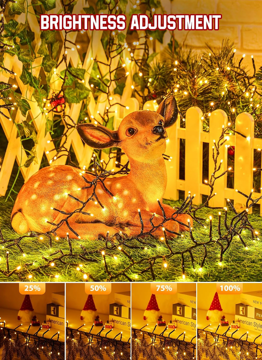 1000 LED Cluster Lights Christmas Tree Lights Outdoor Christmas Firecrackers String Light, 12 Modes Timer Remote
