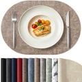 Oval Faux Leather Placemats Set of 6, Easy to Clean, Light Brown