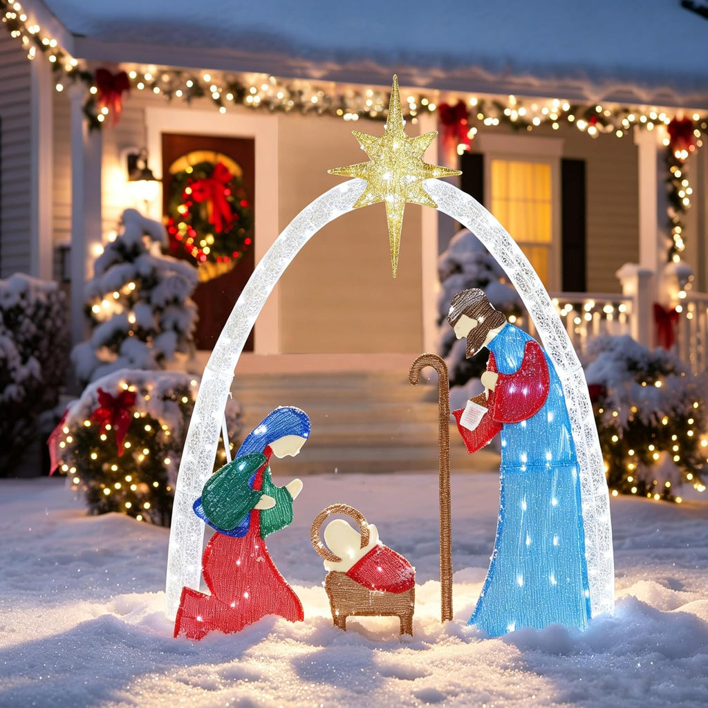 5ft Lighted Outdoor Christmas Decoration Nativity Scene, Lighted Christmas Yard Decor Nativity Set for Lawn and Home