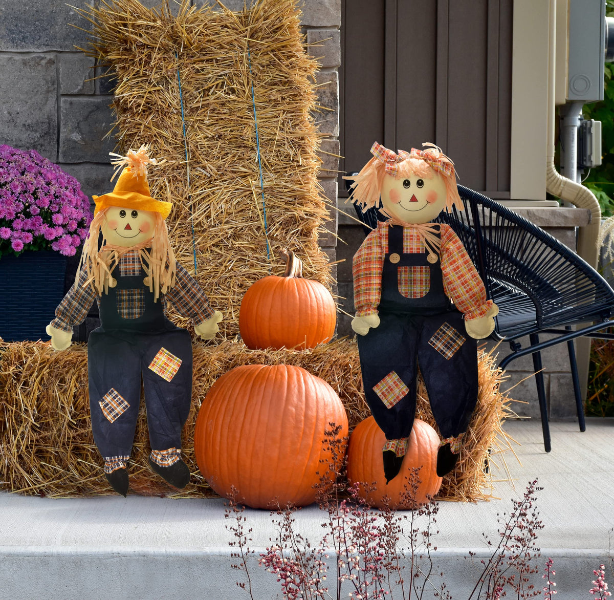 Thanksgiving Sitting Scarecrow Decor 36 Inch Large Boy Girl Fall Decoration