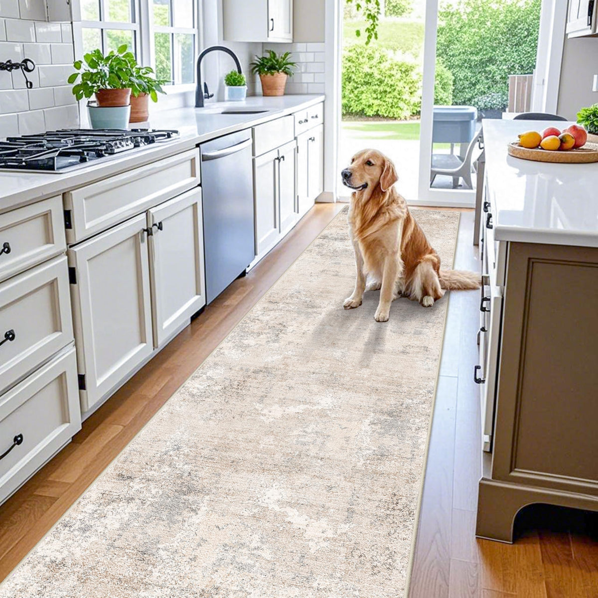 3x12 ft Washable Hallway Runner Rug - Long Non Slip Low Pile Thin Carpet Runners, Modern Abstract Neutral, Stain