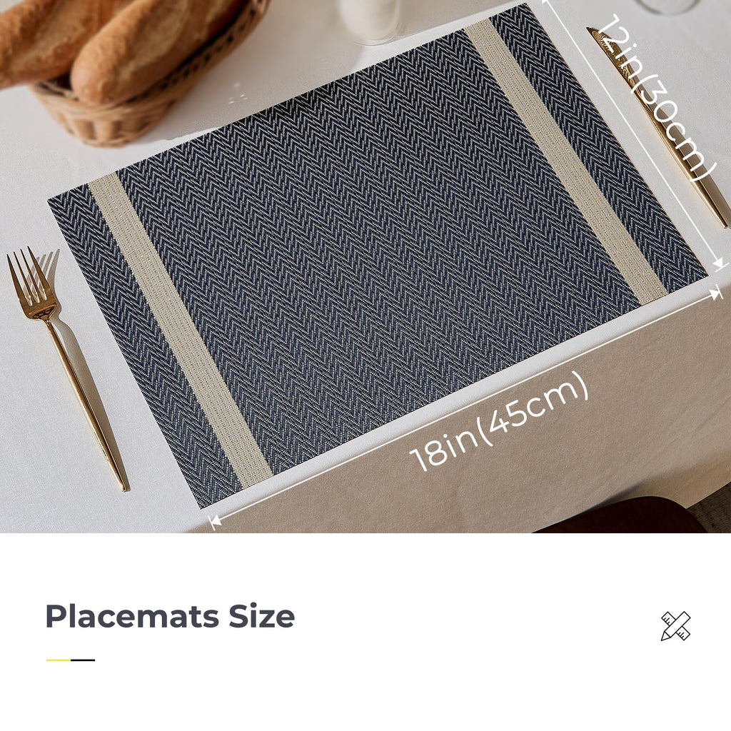 Woven Vinyl Placemats Set of 8,Blue Striped