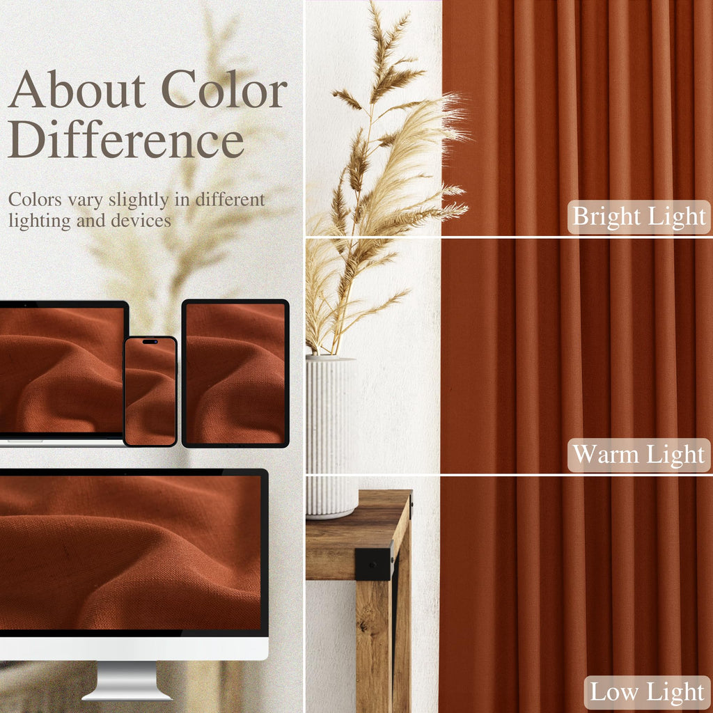 Extra Long Curtains 120 inch Length 2 Panels Back Tab Terracotta Curtains Rustic Farmhouse Boho Fall Decor Brick