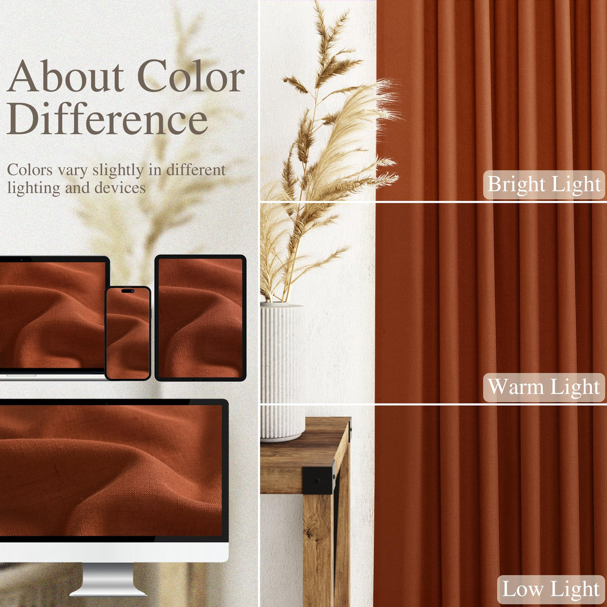 Extra Long Curtains 120 inch Length 2 Panels Back Tab Terracotta Curtains Rustic Farmhouse Boho Fall Decor Brick
