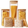 Square Glass Jars with Bamboo Lids [Muti Size Set of 5], Glass Canisters with Airtight Lids, Glass Food Storage
