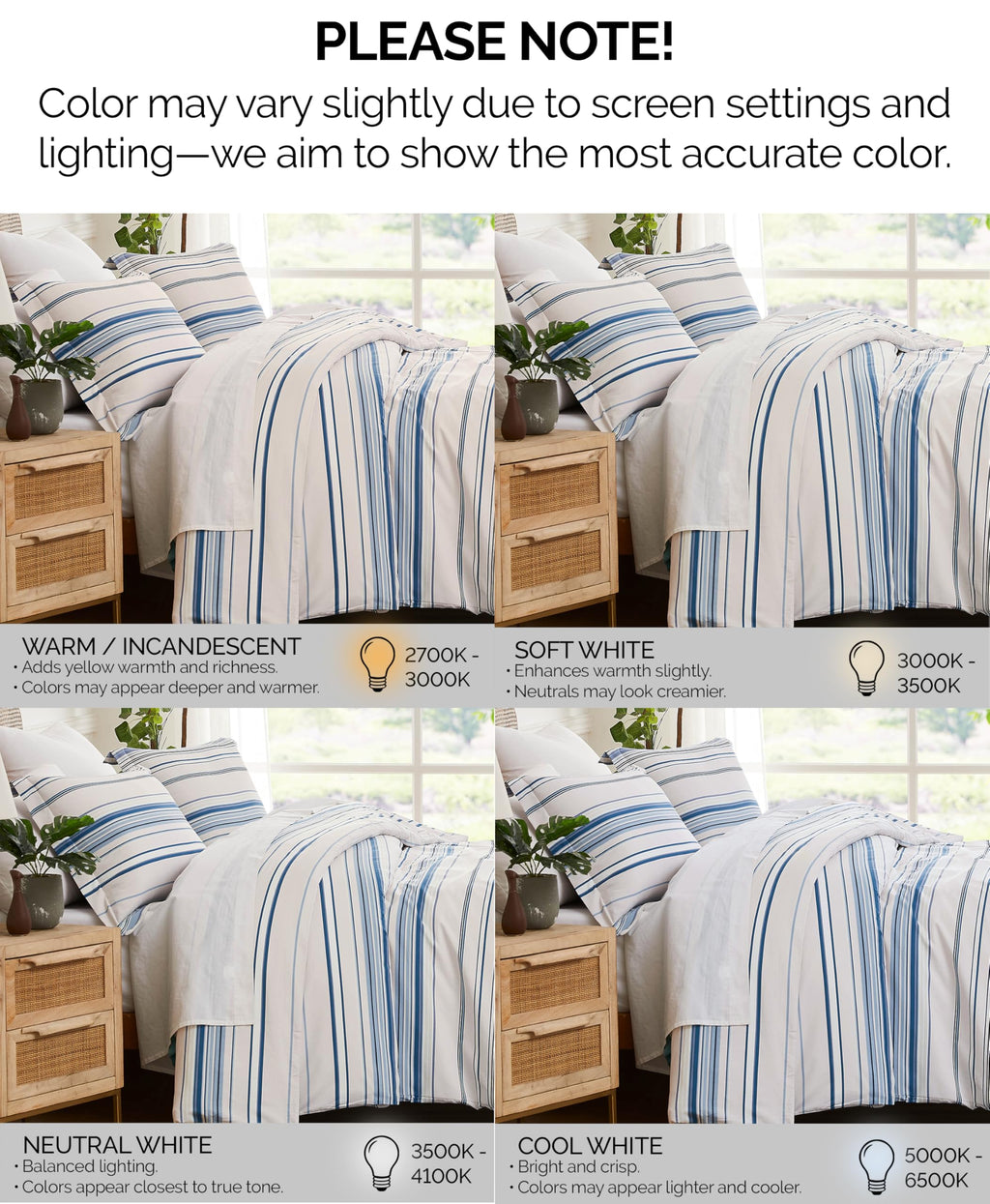 Striped Comforter Queen Set w/ 2 Pillow Shams, Coastal Bedding Stripe Blue