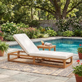 Modern Patio Chaise Lounge Chair Outdoor, Acacia Wood Poolside Sun Lounger with Cushion, Open Frame Pool Lounger