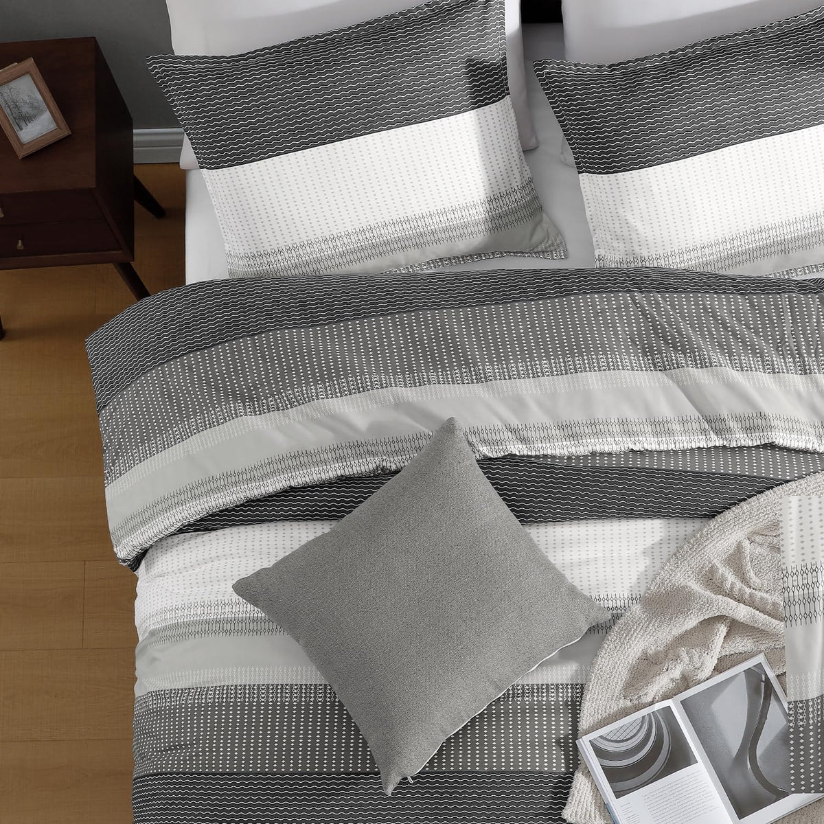 Stripe Comforter Set, 3 PCS Dark Gray Bedding