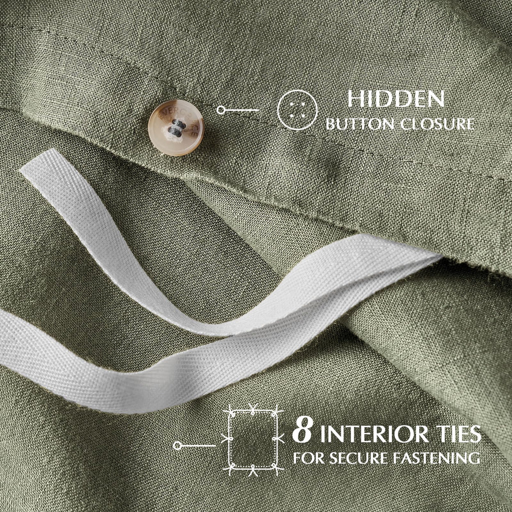 100% European Flax Linen Duvet Cover Set, Dried Sage