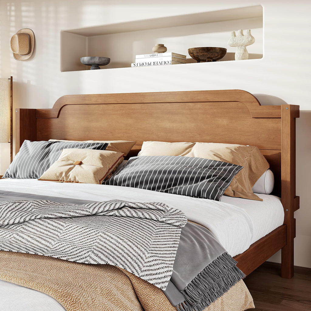 Farmhouse Rustic Solid Wood Bed Frame with Headboard