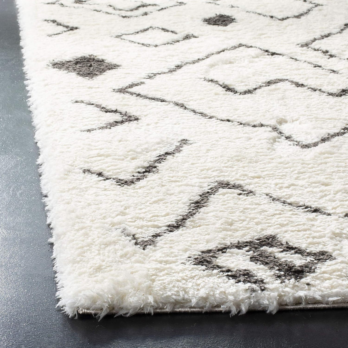 Flokati Shag Collection Area Rug, Ivory & Charcoal, Moroccan Design, Non-Shedding & Easy Care