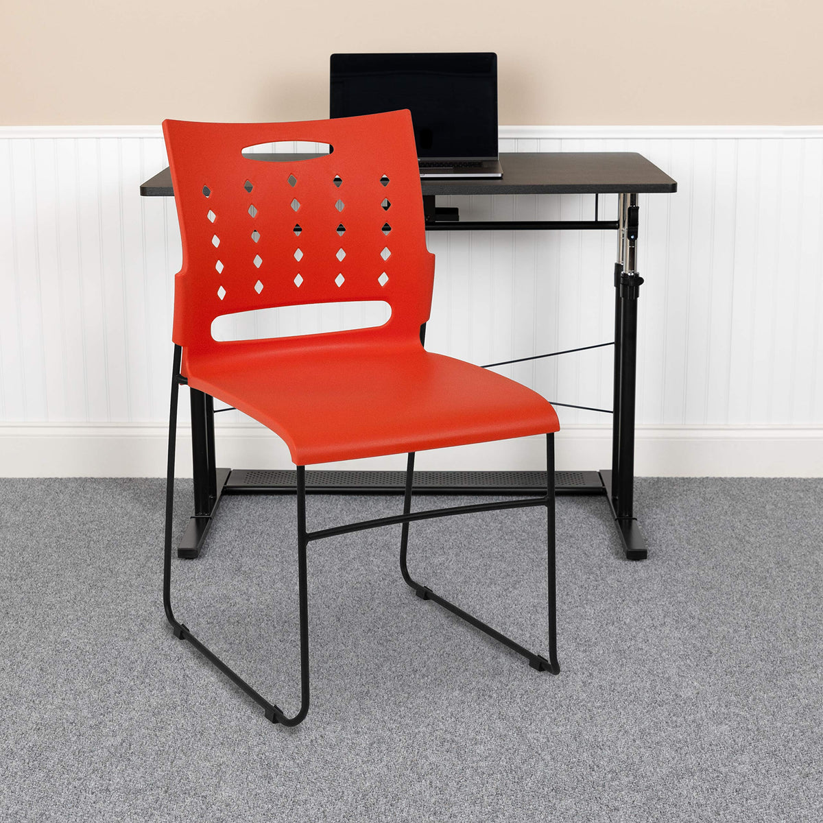881 lb. Capacity Orange Sled Base Stack Chair with Air