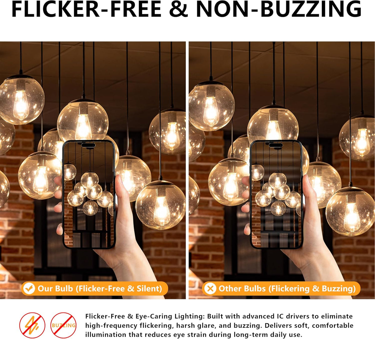 ST58 E26 LED Bulb 60 Watt Equivalent 2700K Dimmable, 4 Pack