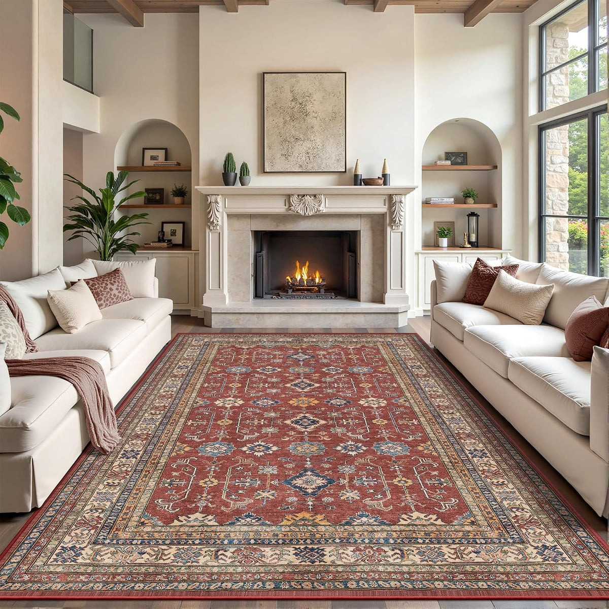 Area Rugs, Vintage Washable Area Rug, Burgundy