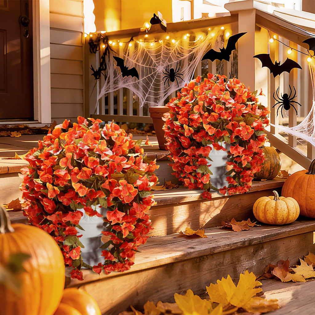 Bougainvillea Artificial Flowers Plants for Outdoors Outside Fall Autumn Decor, 2 pcs Faux Silk Long Trailing Vines