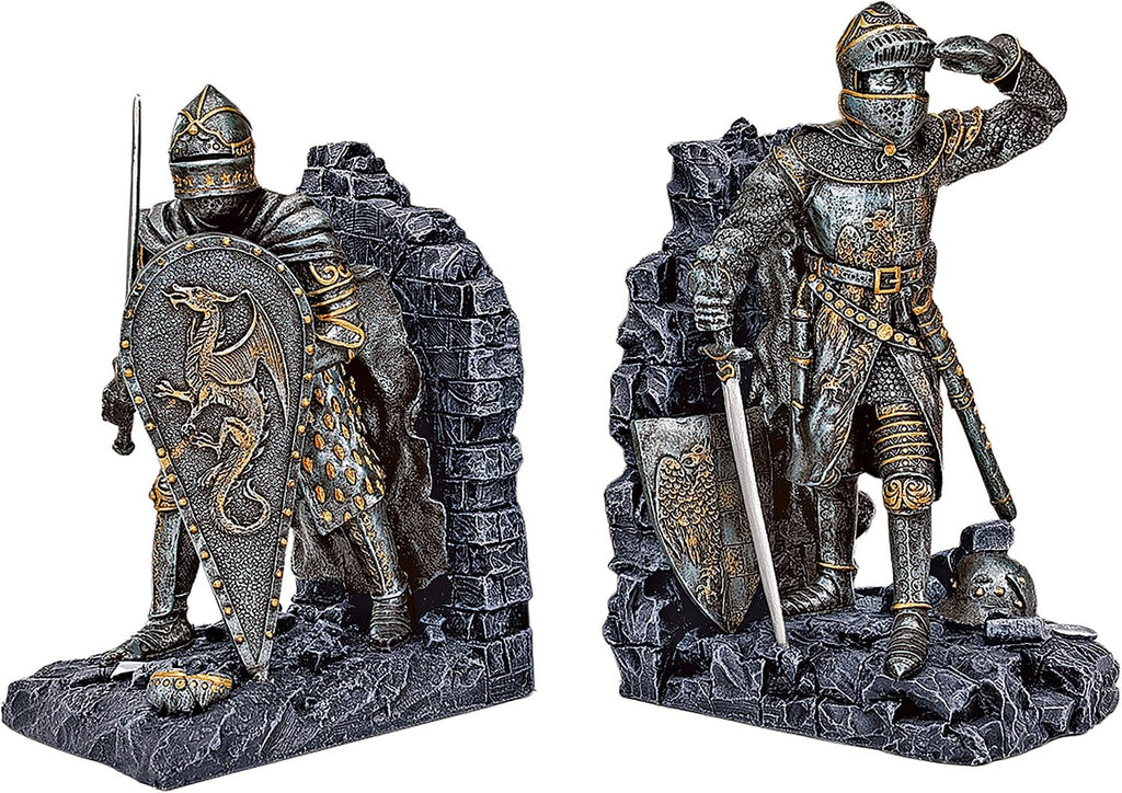 Arthurian Knight Bookends,Grey Stone,8 Inch, Set of Two