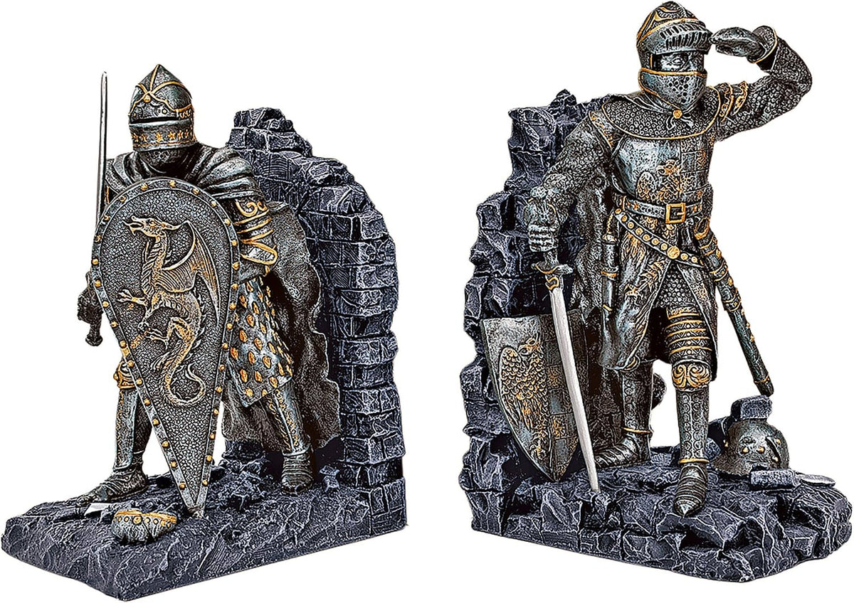 Arthurian Knight Bookends,Grey Stone,8 Inch, Set of Two