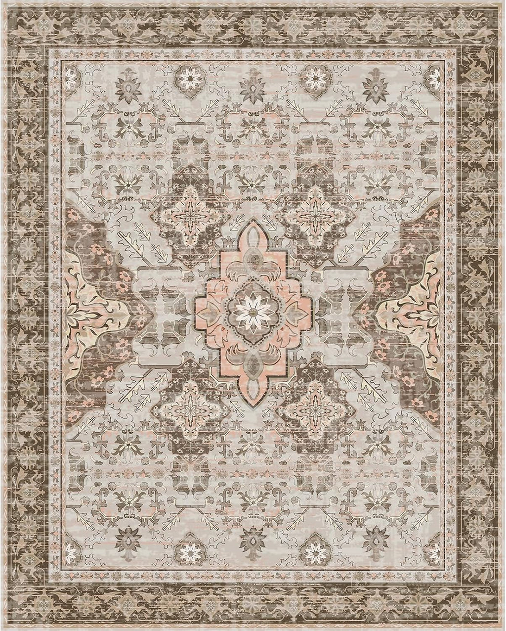8x10 Area Rugs, Large Non-Slip Washable Rug, Boho Vintage Retro Medallion Print Pattern Carpet Dining Room Home