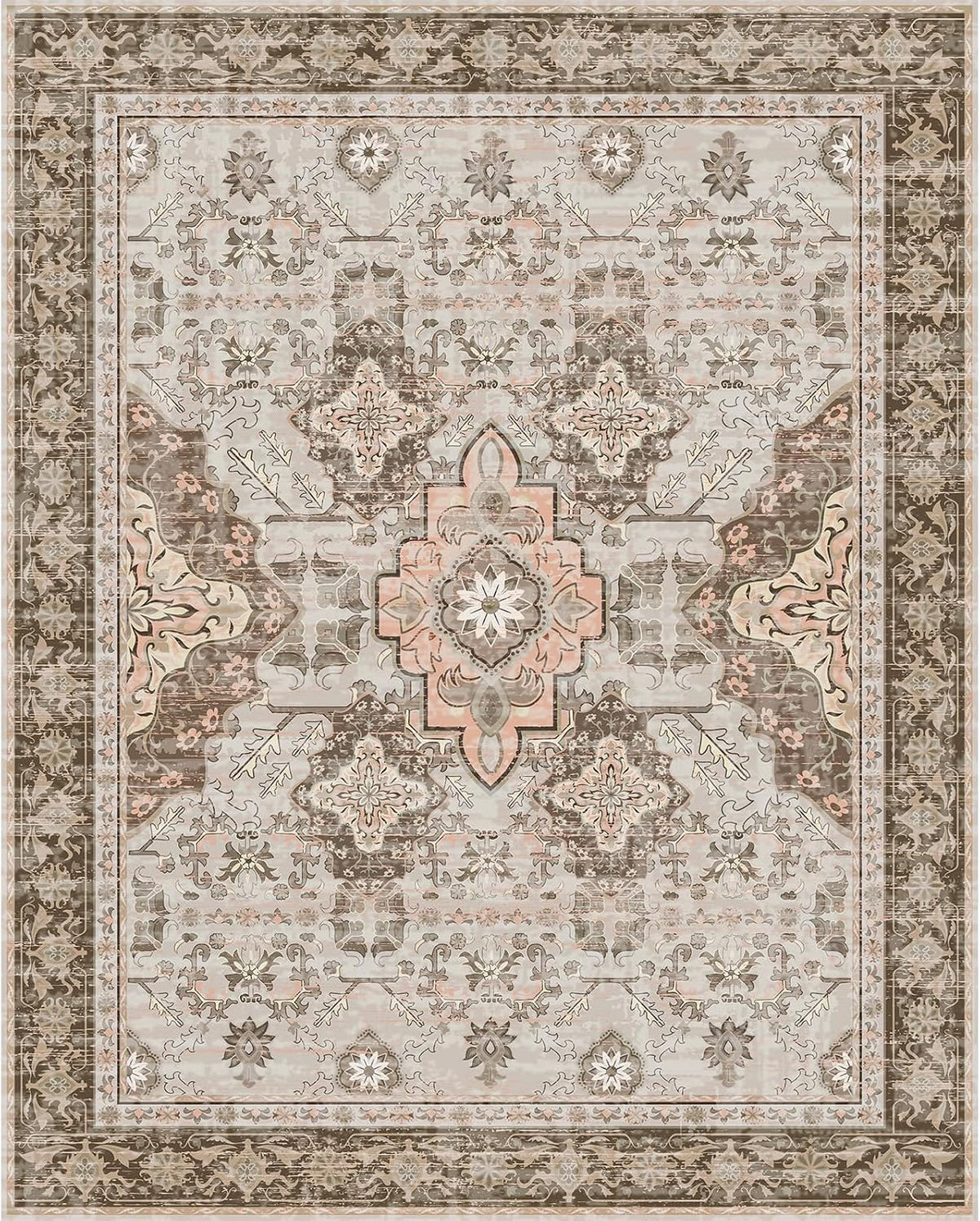 8x10 Area Rugs, Large Non-Slip Washable Rug, Boho Vintage Retro Medallion Print Pattern Carpet Dining Room Home