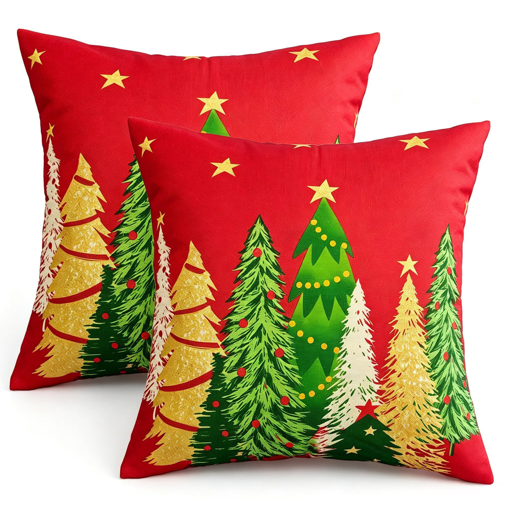 Outdoor Pillow Covers 18x18 Inch, Set of 2 Christmas Tree Pattern Throw Pillow Covers with Inserts Included, Home