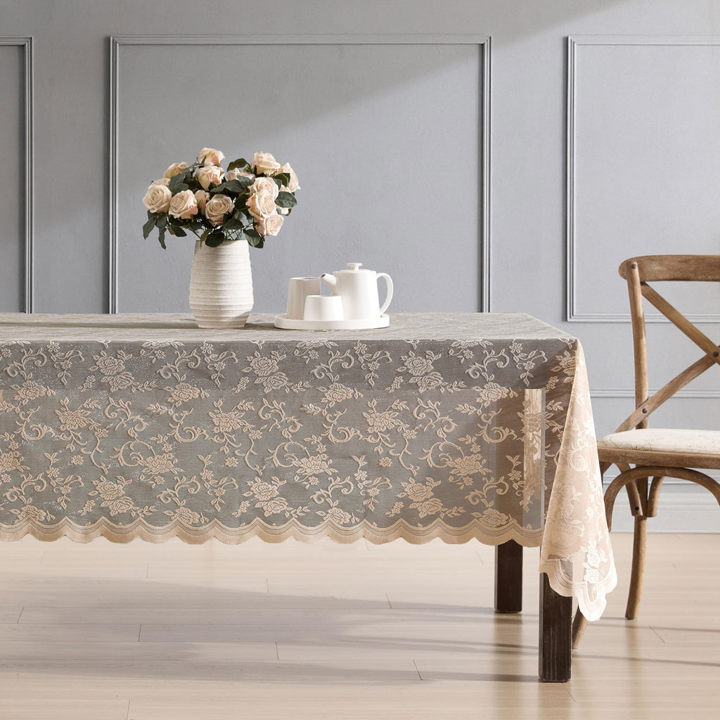 Harper Floral Lace Tablecloth, Rectangle, 54x72 Inch, Linen Taupe