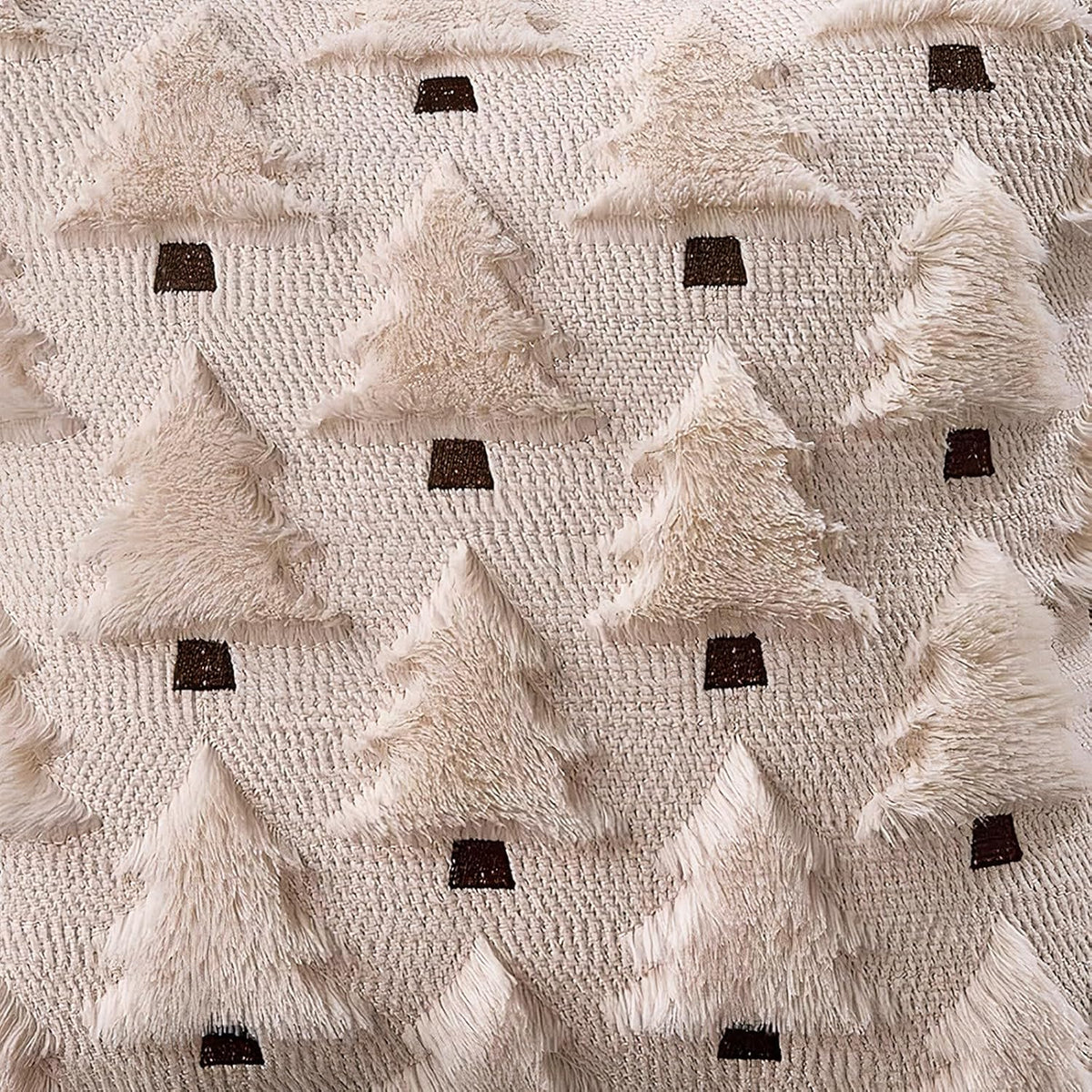 Christmas Throw Pillow Covers 18x18 inch, Beige Xmas Tree Holiday Winter Living Room Soft Fluffy Plush Faux - Set of 4