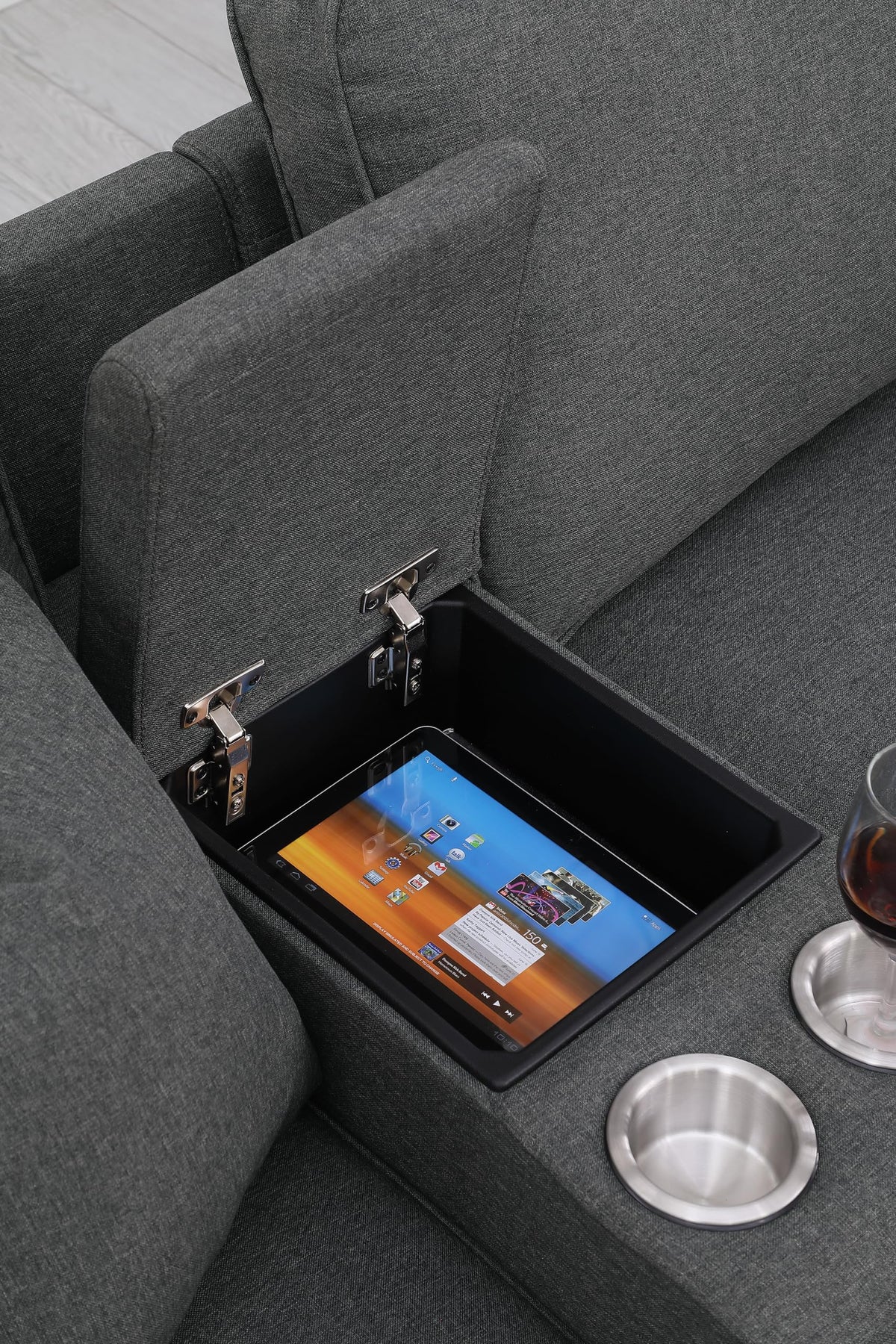 127" Modular Sectional Sofa with Movable Ottoman&Nailhead Trim Armrest, L-Shape Convertible Couch W/Cup Holder, USB