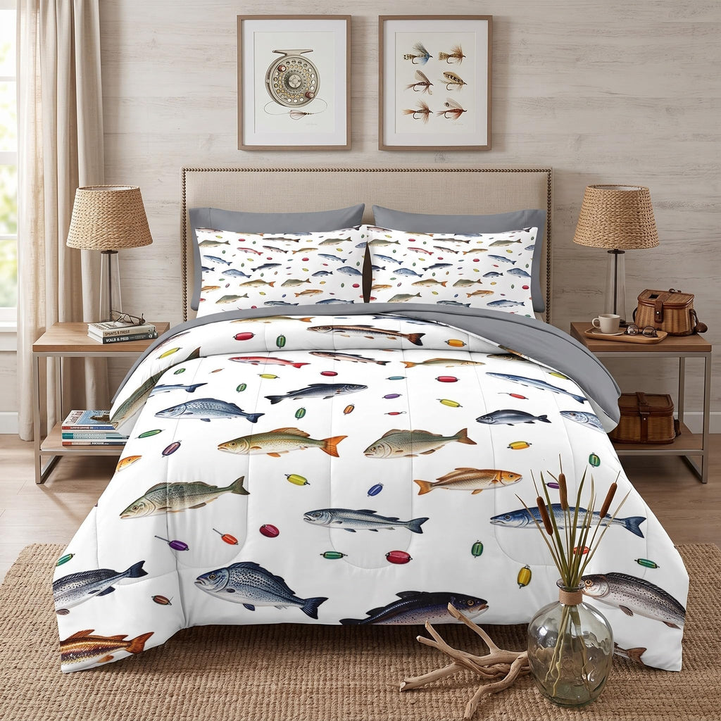 7 Pcs Comforter Set, Fish Coastal Bedding