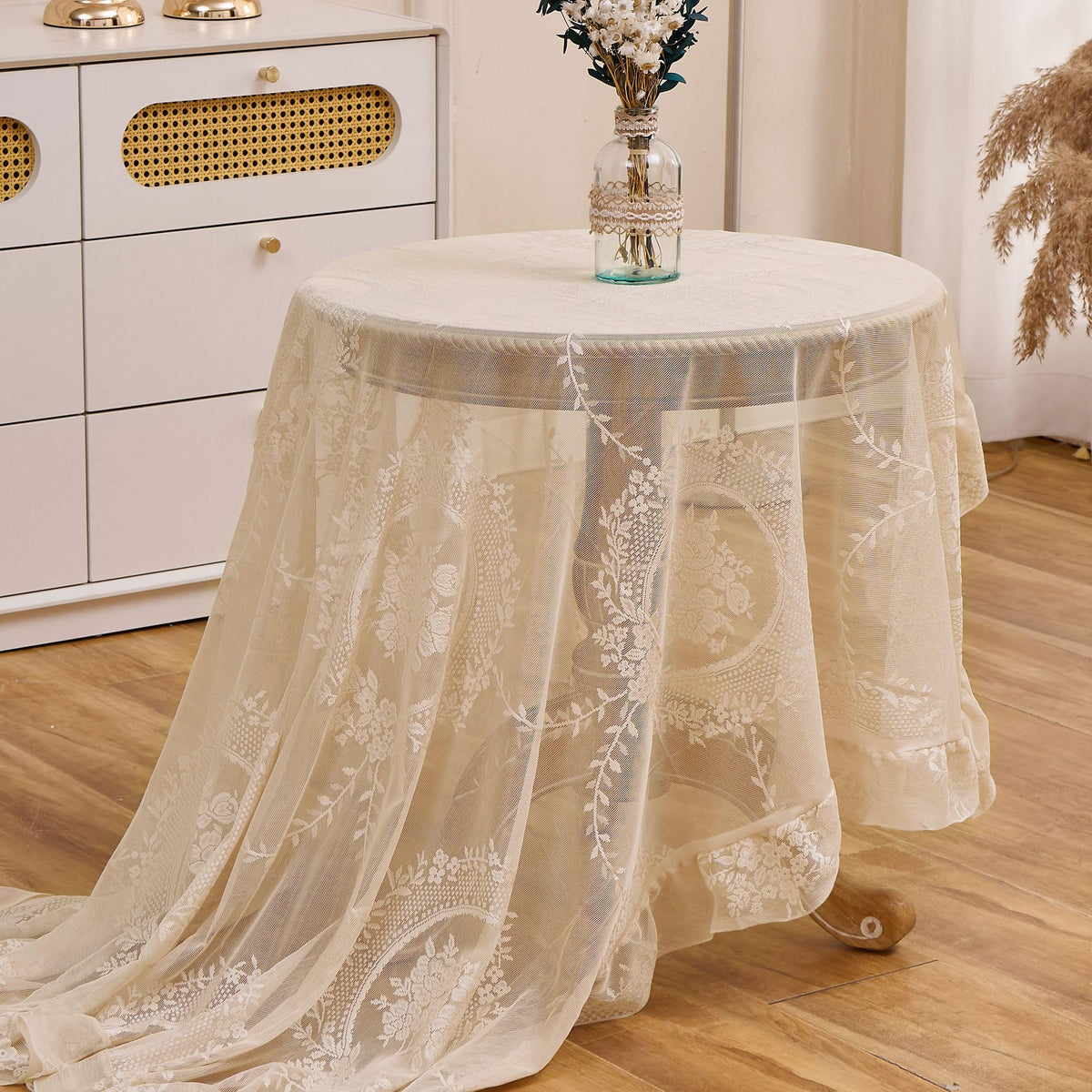 Beige Lace Tablecloth Vintage Table Cloth(Beige, 55"x55", Square)