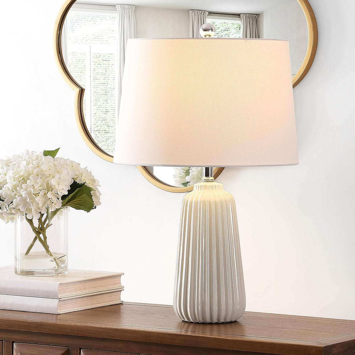 Sawyer Modern Ivory Ceramic 24-inch Bedroom Living Room Home Office Desk Nightstand Table Lamp (LED Bulb Included)