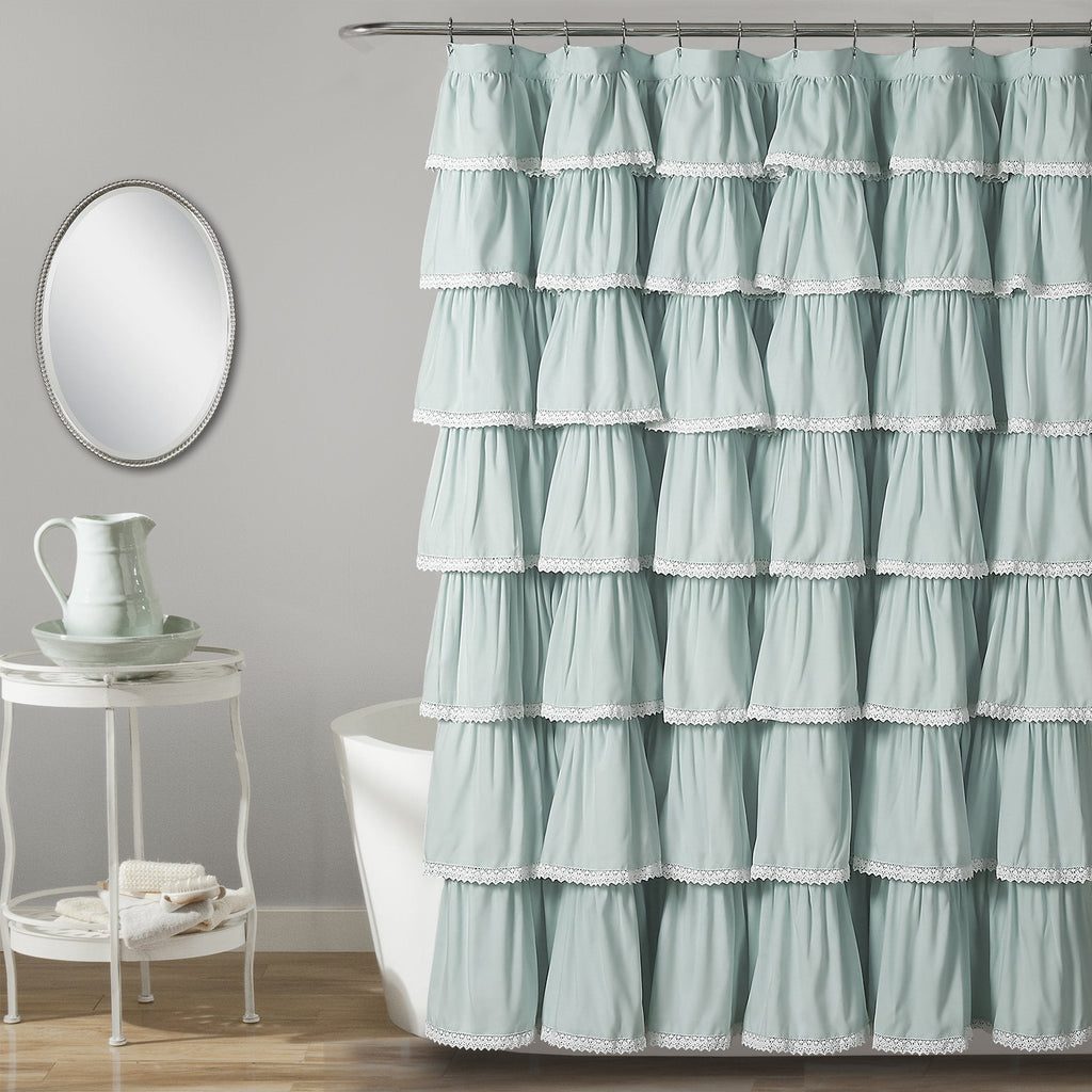 Lace Ruffle Single 72" W x 72" L Blue - Blue Shower Curtains - Ruffle Bathroom Curtain - Coquette Bathroom Decor