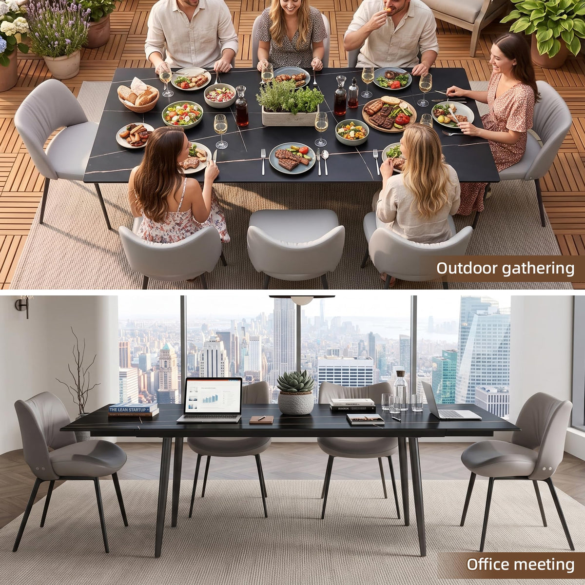 62.9"-94.4" Extendable Dining Table with Sintered Stone Tabletop