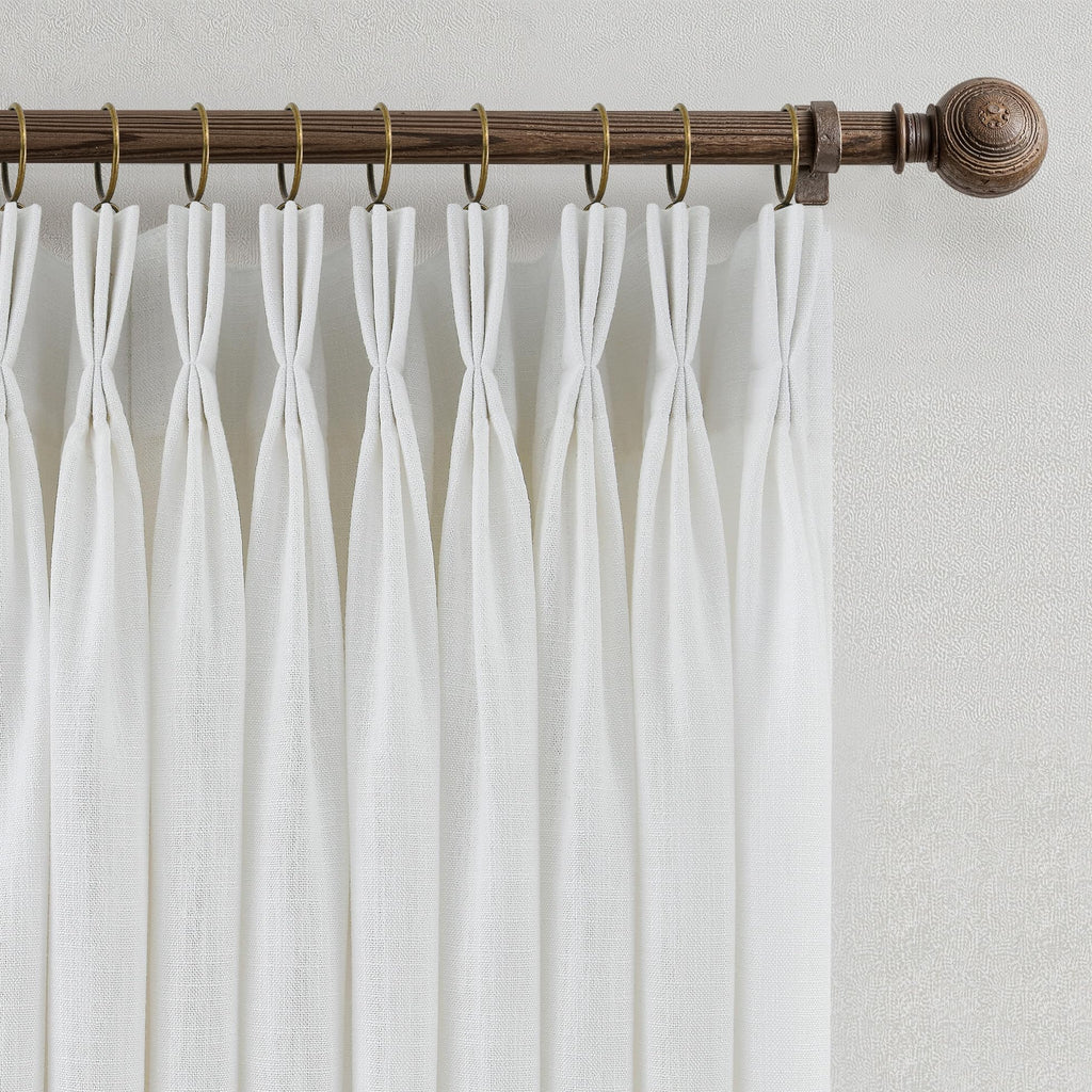 Beige White Triple Pinch Pleated Curtains 90 Inch 2 Panels Bedroom Memory Shape Trained Pleated Linen Drapes Ivory
