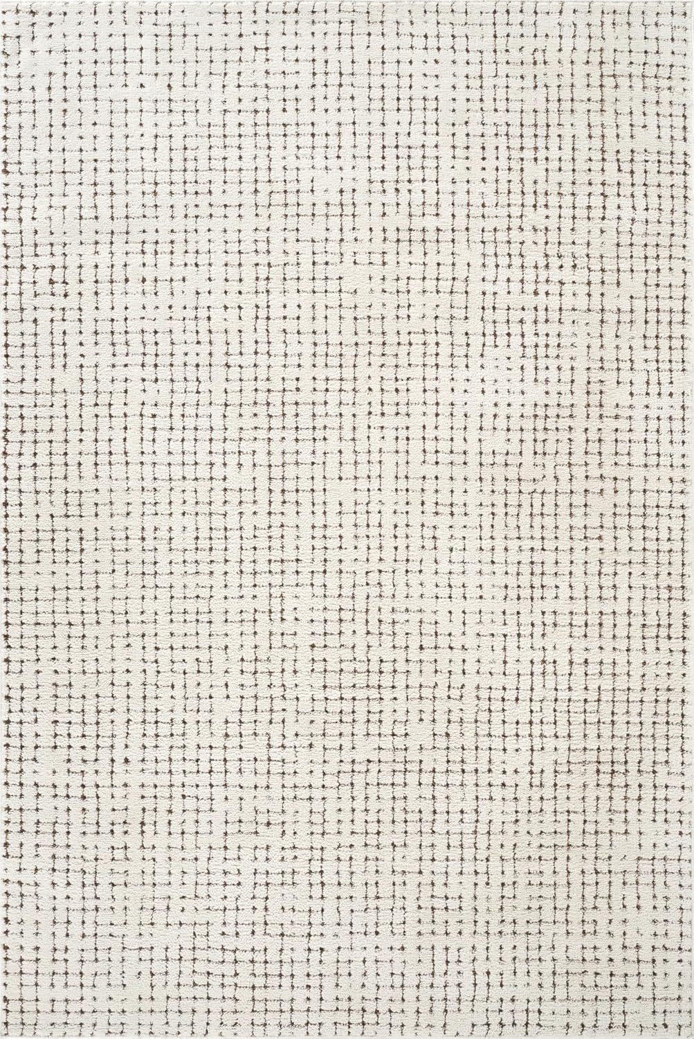 Cream & Brown Area Rug - Oliver Collection - Textured Checkered Pattern - Non-Shedding, Easy to Clean