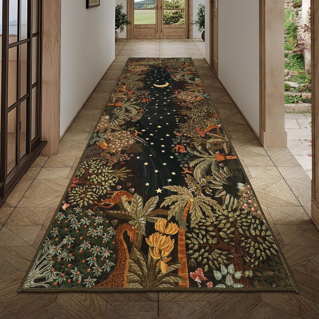 2.5x8 Jungle Hallway Runner Rug, Soft Brown Animal Long Kitchen Runner Non Slip Entryway Rug Farmhouse Thin Laundry